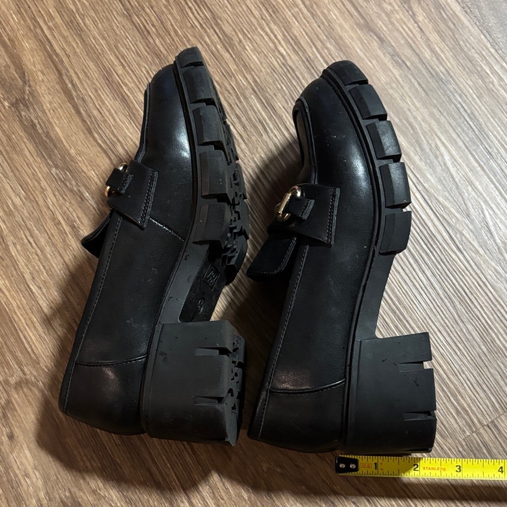 Women’s Black Loafers with Gold Buckle 6.5 chunky Y2K heel schoolgirl - Picture 4 of 5